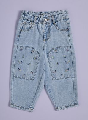 Jeans con Bordado Flores en Bolsillos