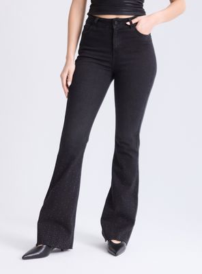 Jeans Flare con Aplicaciones de Strass en Bota