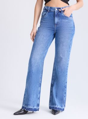 Jeans Wide Leg con Basta Descosida y Push Up Invisible