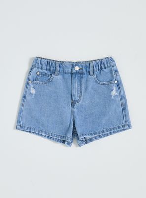 Short Denim con Parche Hibiscus