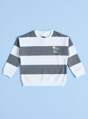 Polerón Crew Rayas y Print Palmera