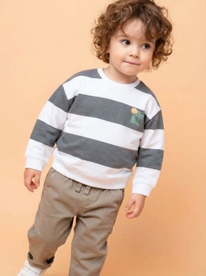 Polerón Crew Rayas y Print Palmera