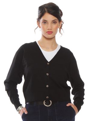 Chaleco Manga Larga Escote V Abotonado en Delantero Color