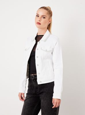 Chaqueta Bolsillos y Cuello con Cadena de Bolitas Metálicas