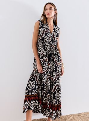 Vestido Estampado con Recogido