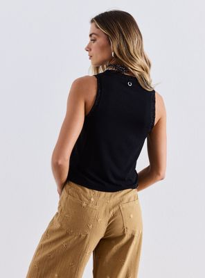 Imagen 2 del producto Polera Tela Acanalada con Detalles en Encaje