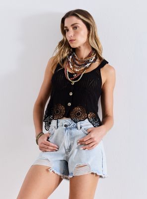 Polera Look Tejda con Aplicaciones de Macramé