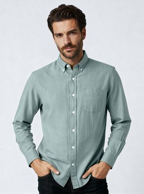 Camisa Button Down Lino Manga Larga Vintage