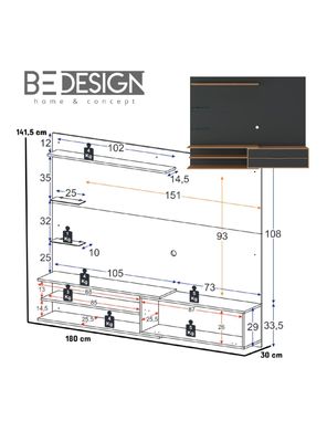 Imagen 2 del producto Rack Pared Be 65"" Negro Miel