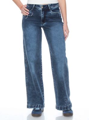 Jeans Wide Leg Tiro Alto Bordado Jtb3012