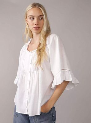 Blusa Mezcla de Lino con Volante