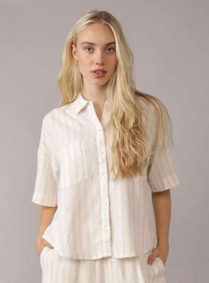 Imagen 1 del producto Camisa Mezcla de Lino Manga Corta con Botones