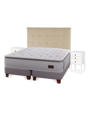 Cama Europea Heritage 2 Plazas 150x200 cm + Respaldo Crudo + Velador Roma