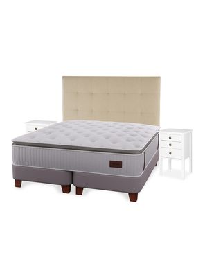 Cama Europea Heritage King 180x200 cm + Respaldo Crudo + Vel Roma