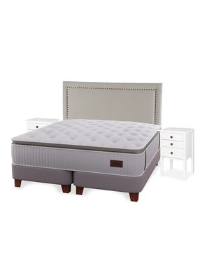 Imagen 1 del producto Cama Europea Heritage King 180x200 cm + Respaldo Tachas + Vel Roma