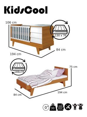 Imagen 2 del producto Cuna con Cómoda Noah 3x1 Blanco Caramelo