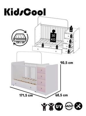 Imagen 2 del producto Cuna con Cómoda Top Baby Rosada