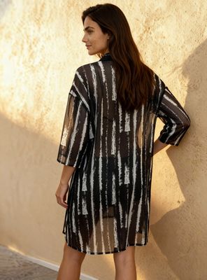 Imagen 2 del producto Kimono Semitransparente Detalle Lazo y Diseño Rayas