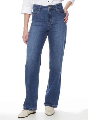 Jeans Recto Tiro Alto Pretina Básica un Botón