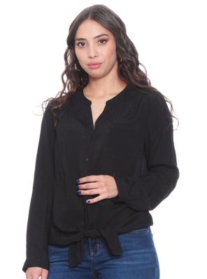 Blusa Anudada con Bolsillo Manga Larga Ajustable