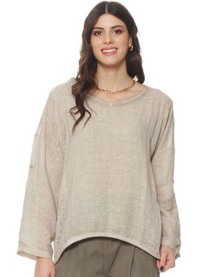 Polera Manga 3/4 Lino Escote V