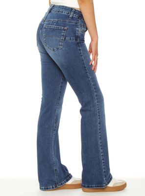 Imagen 2 del producto Jeans Flare Tiro Bajo Pretina Básica 1Botón Bolsillos Ojal