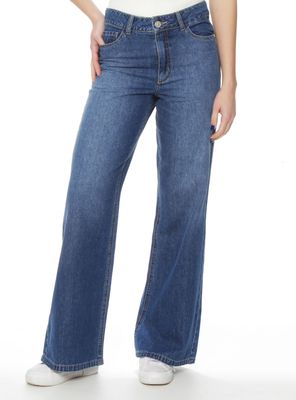 Jeans Wide Leg Tiro Alto Pretina Básica Pnk33