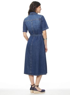 Imagen 2 del producto Vestido Manga Corta Denim Abotonado y Lazo en Cintura