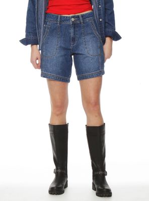 Short Denim Tiro Alto Pretina Básica 1 Botón