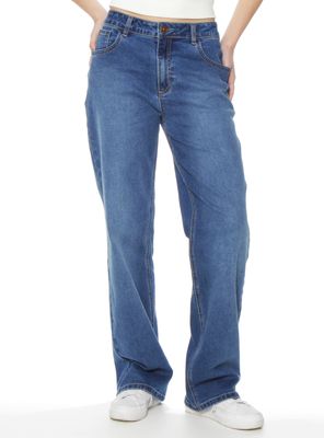 Jeans Recto Tiro Alto Pretina Básica 1 Botón P33