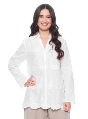 Blusa Manga Larga Embroidery Abotonada en el Delantero