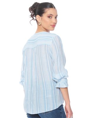 Imagen 2 del producto Blusa Manga Larga Listada Abotonada Nudo y Ruedo