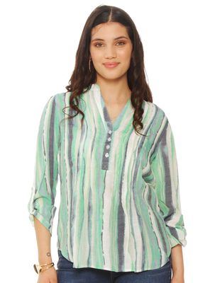 Blusa Listada y Escote V con Botones Delantero