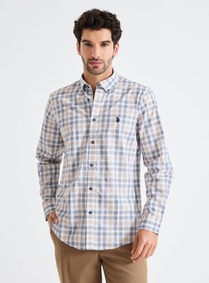 Camisa Manga Larga Cuadros Medianos Custom Fit Algodón