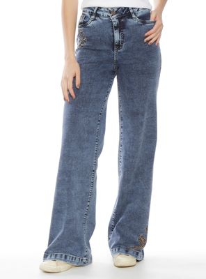 Jeans Wide Leg Tiro Alto 1 Botón Secret