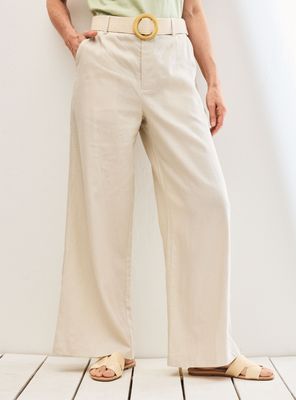 Pantalón de Lino Fluido con Cinturón