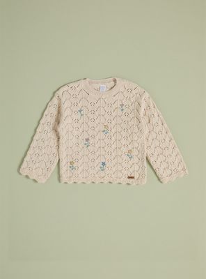 Sweater Acanalado con Flores Bordadas