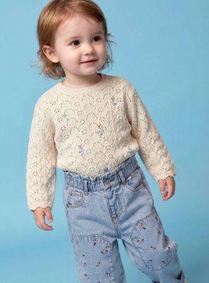 Sweater Acanalado con Flores Bordadas