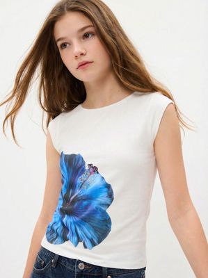 Polera Mesh Estampado Hibisco