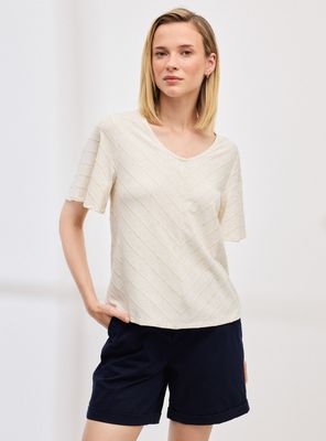 Polera Listada con Hilo Metalizado y Manga Fluida