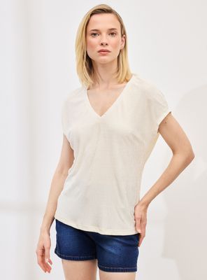 Polera con Textura y Detalle de Tela en Escote