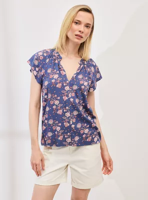 Blusa Full Estampada con Vuelo en Escote