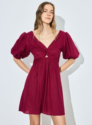 Vestido Escote V con Manga Balloon