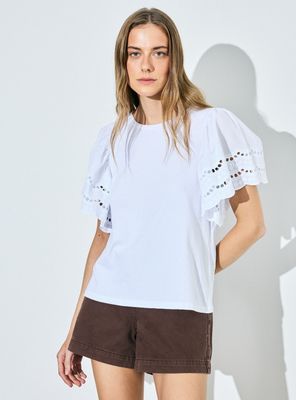 Polera con Mangas Volantes y Escote Redondo