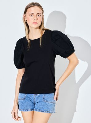 Polera Manga Balloon con Escote Redondo