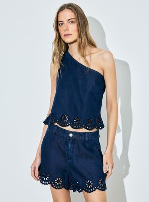 Blusa Un Hombro con Diseño en la Basta