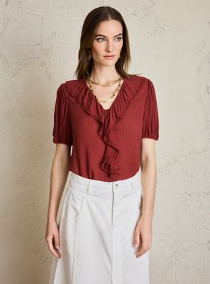 Blusa Vuelo en Escote y Manga Aglobada