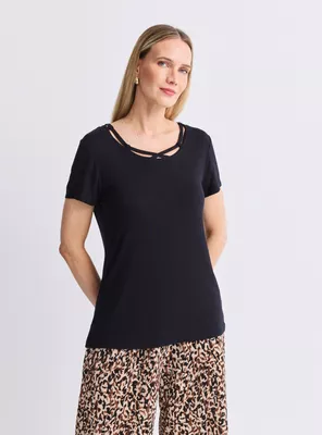 Polera de Rib con Escote Diseño Brillitos