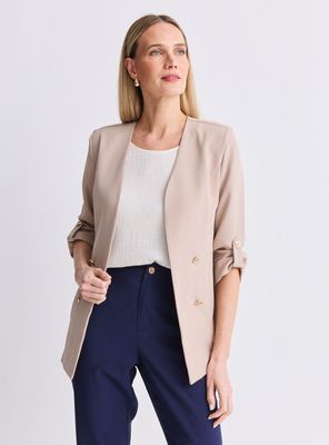 Blazer Entallado sin Cuello y Botones Metálicos