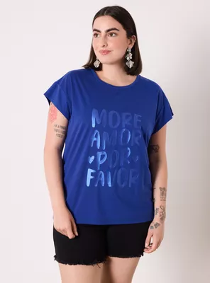 Polera Manga Choca y Gráfica Metalizada